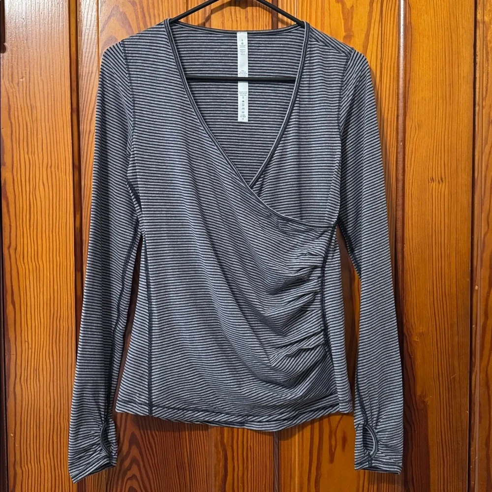 Lululemon Sunset Salutation Long Sleeve - Mini Pop Stripe Heathered Slate Black
